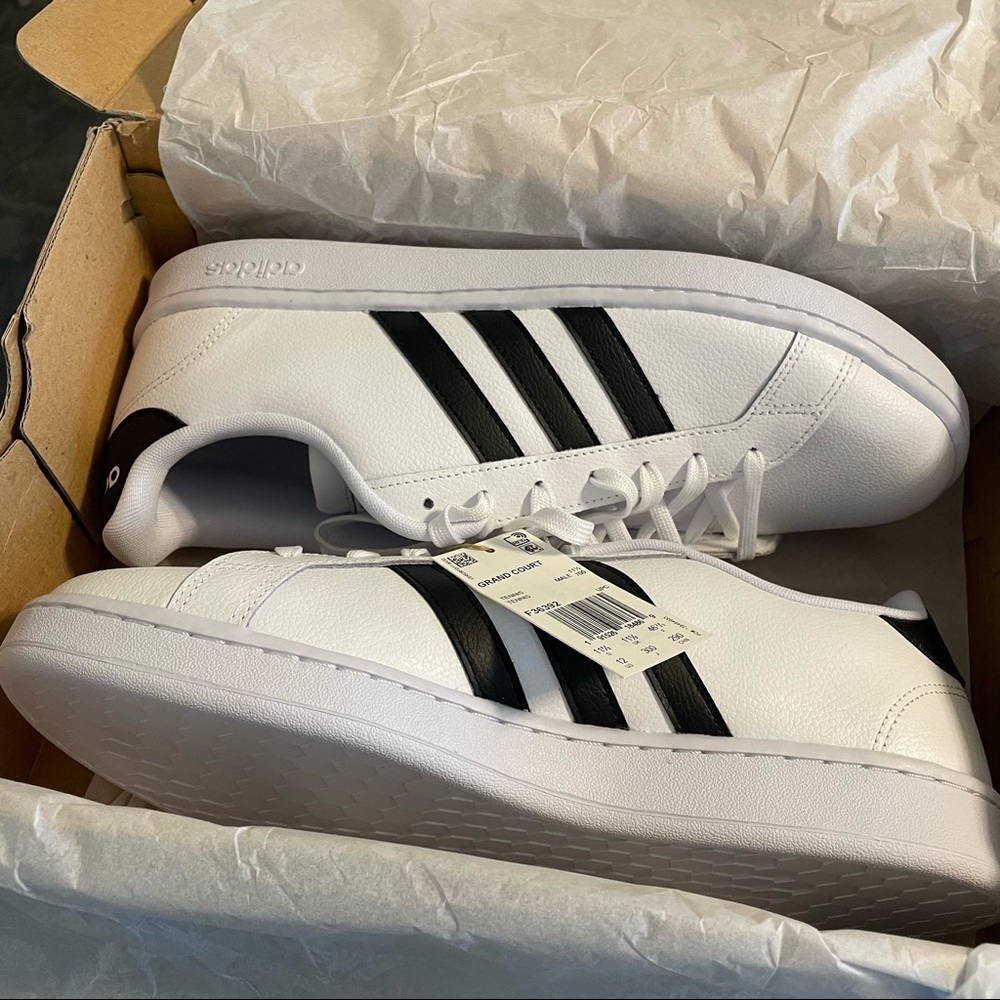 Adidas Grand Court White & Black Tennis Shoes. Men's Size 12. NEW IN BOX
